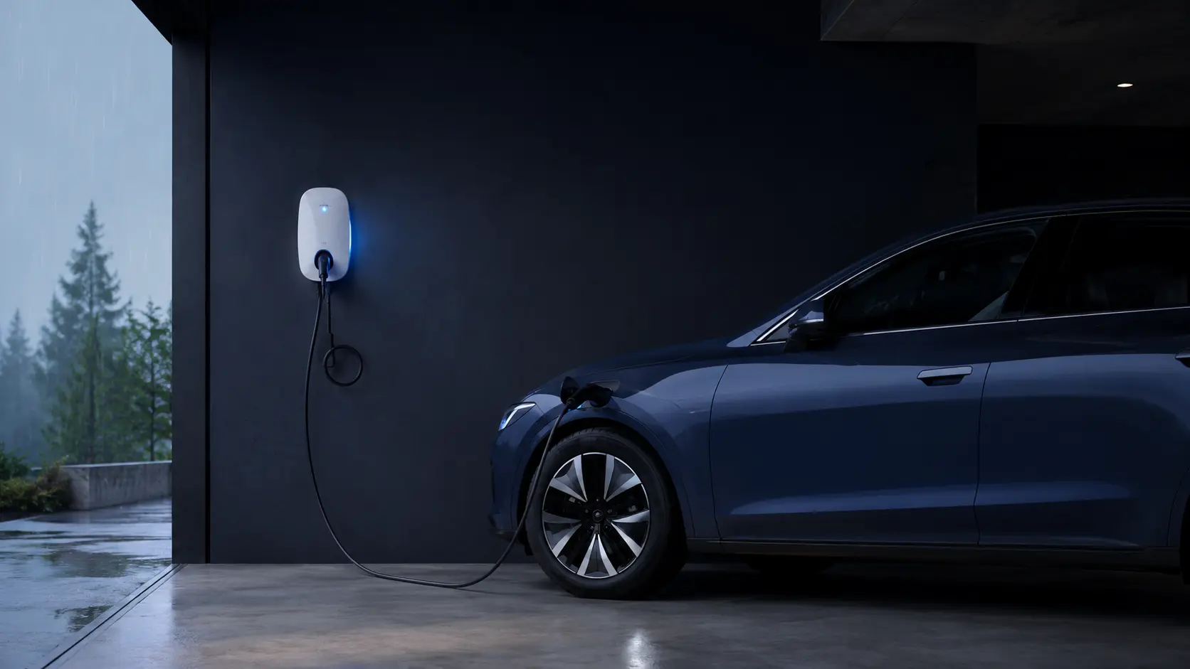 Electric vehicle connected to a professionally installed home charger